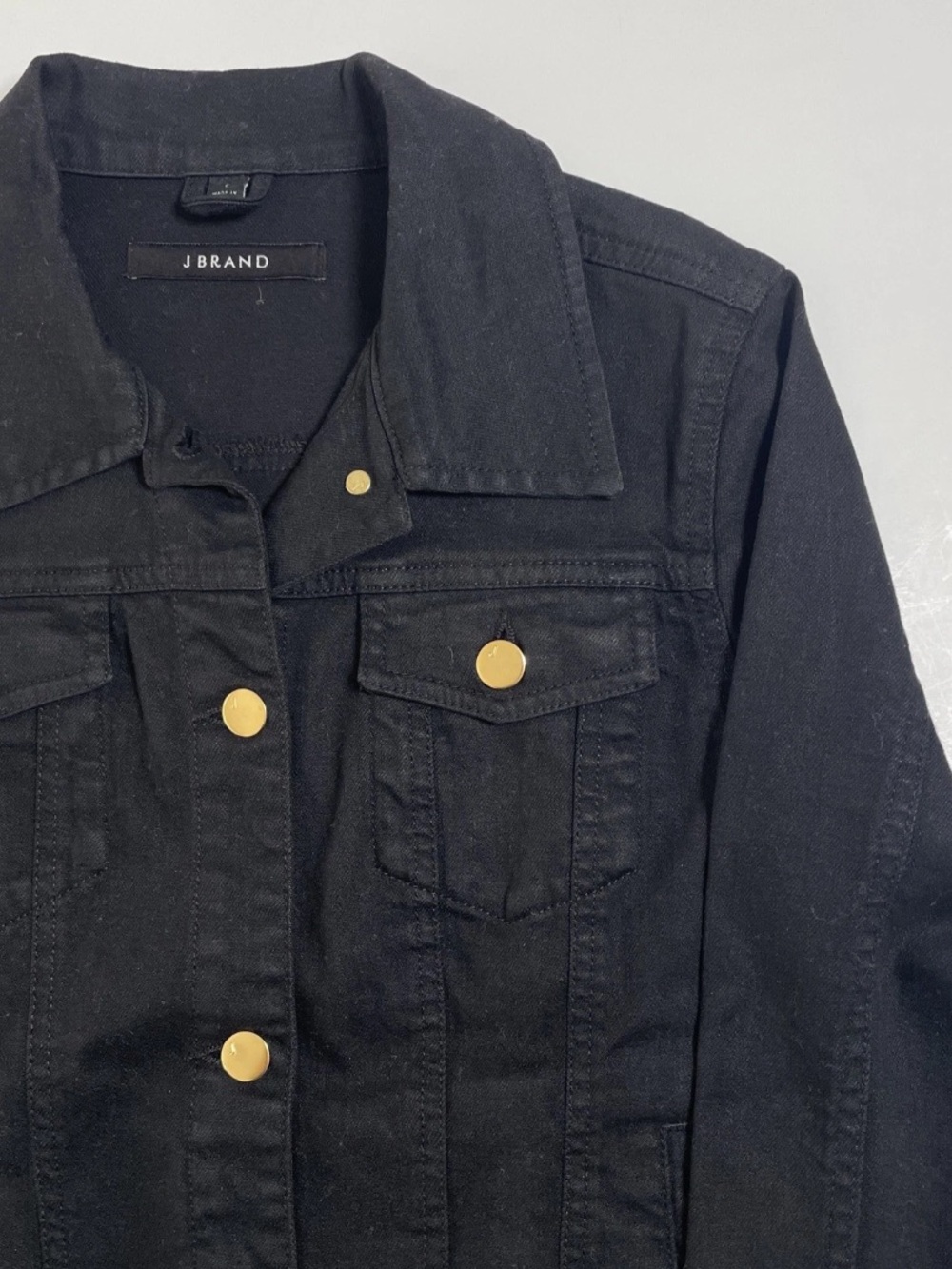 J Brand “Harlow” Dark Gothic Black Denim Jacket with Gold Buttons - Picture 5 of 16